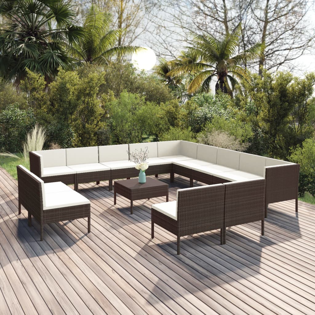 vidaXL 14 Piece Patio Lounge Set with Cushions Poly Rattan Brown