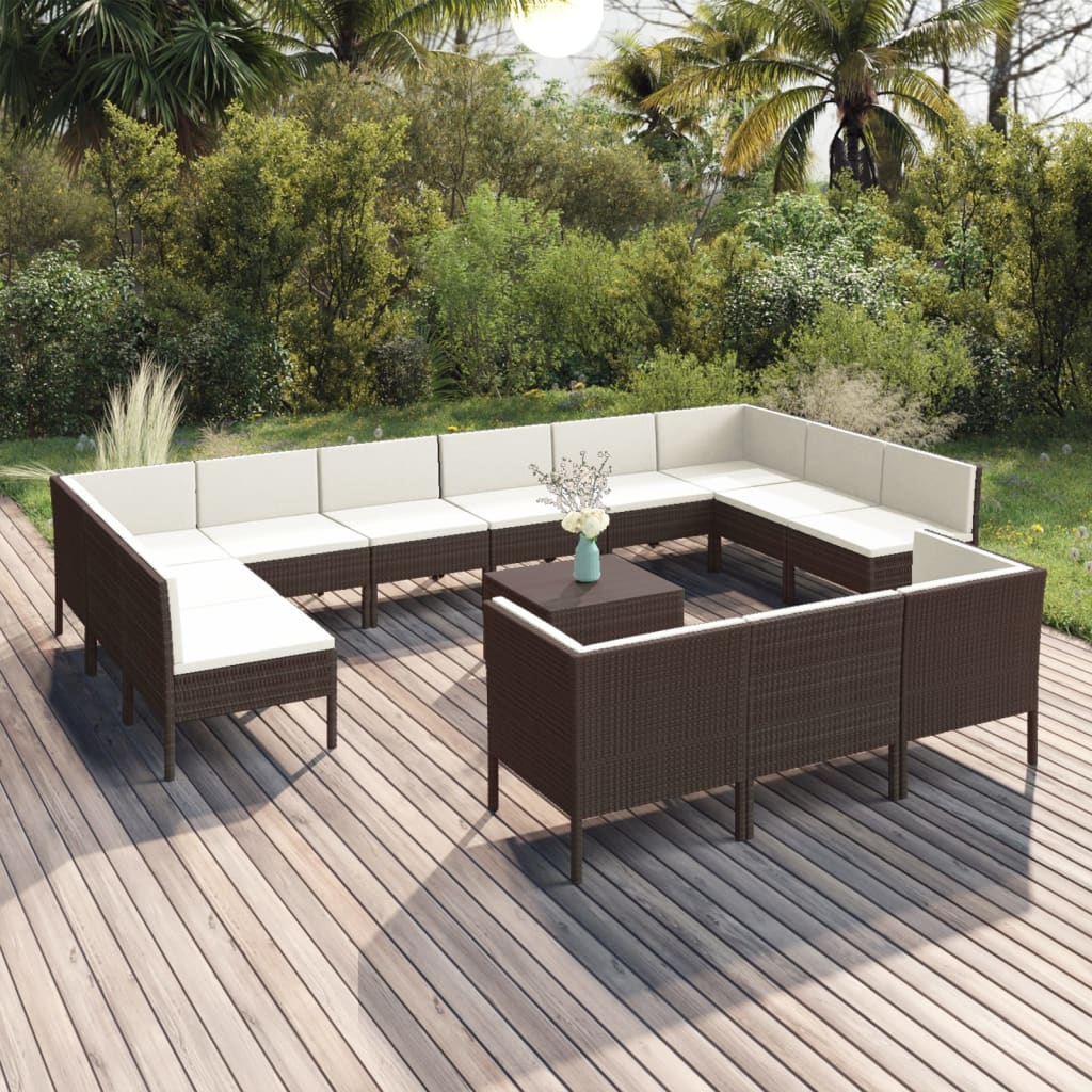 vidaXL 14 Piece Patio Lounge Set with Cushions Poly Rattan Brown