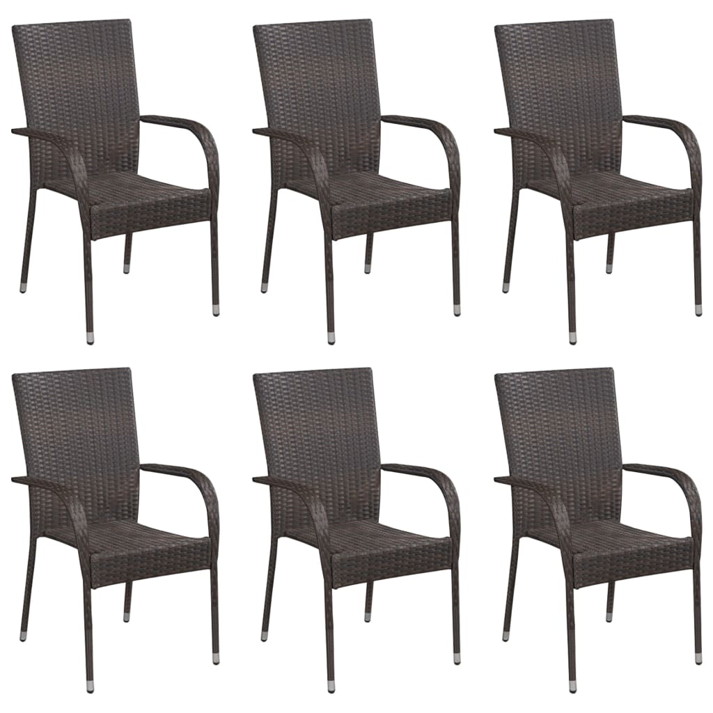 vidaXL Stackable Patio Chairs 6 pcs Poly Rattan Brown