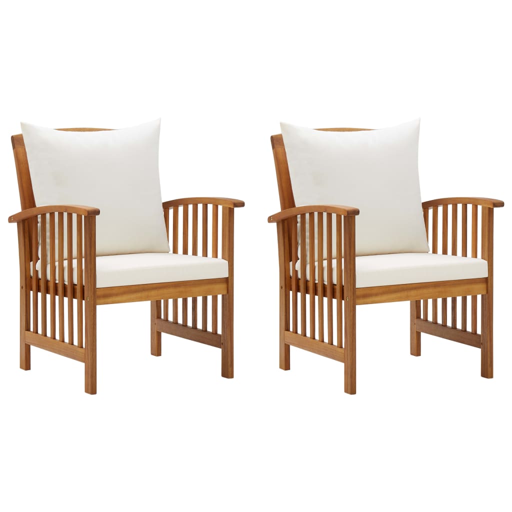 vidaXL Patio Chairs with Cushions 2 pcs Solid Acacia Wood