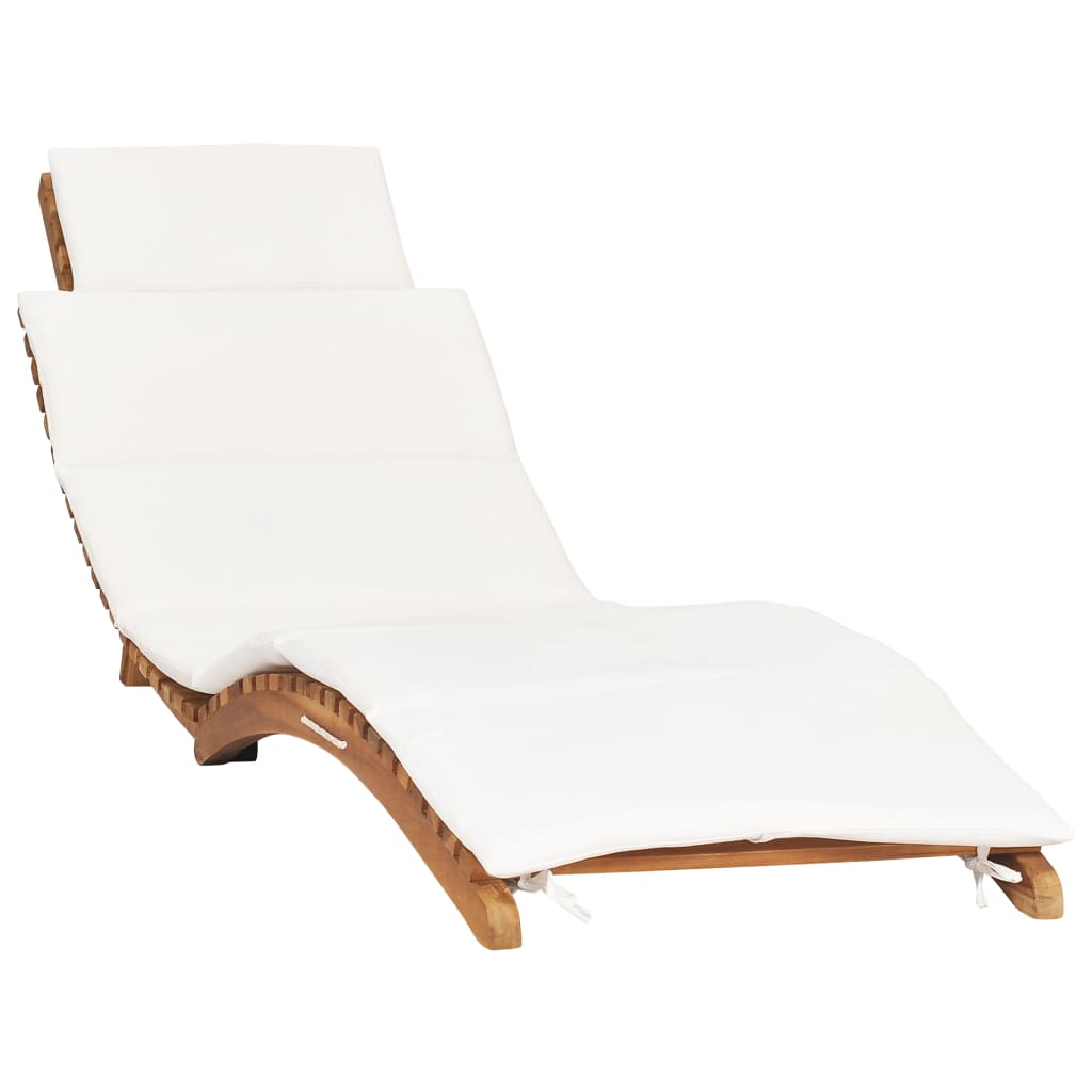 vidaXL Folding Sun Lounger with Cream White Cushion Solid Teak Wood