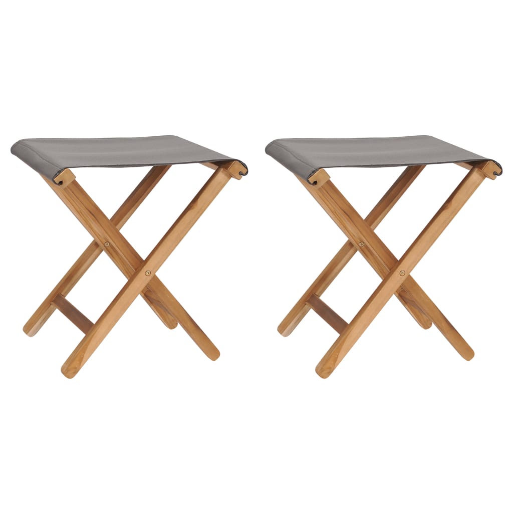 vidaXL Folding Chairs 2 pcs Solid Teak Wood and Fabric Dark Gray