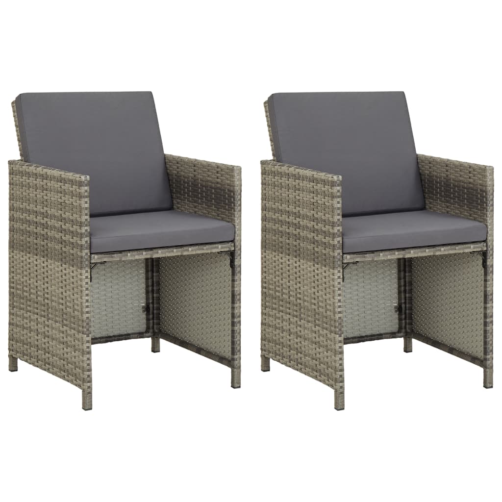 vidaXL Patio Chairs 2 pcs with Cushions Poly Rattan Gray