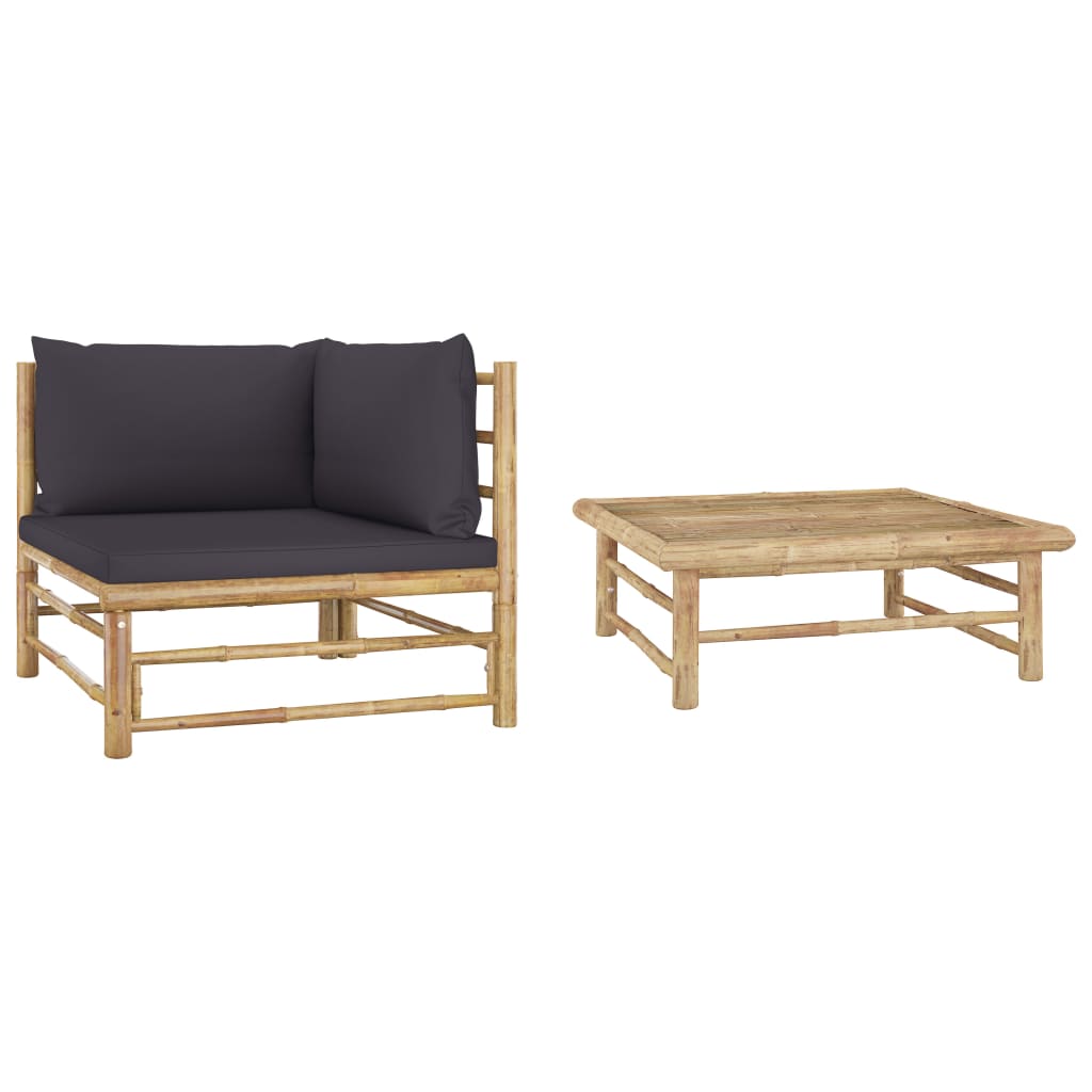 vidaXL 2 Piece Patio Lounge Set with Dark Gray Cushions Bamboo