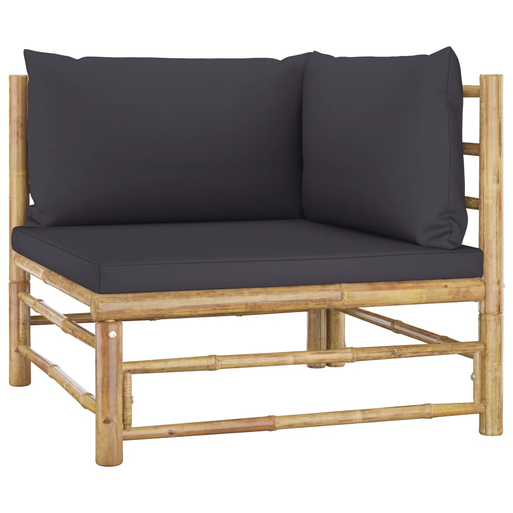 vidaXL Patio Corner Sofa with Dark Gray Cushions Bamboo