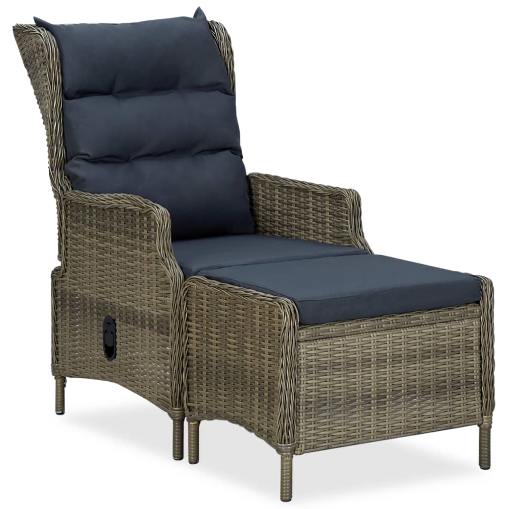 vidaXL Reclining Patio Chair with Footstool Poly Rattan Brown