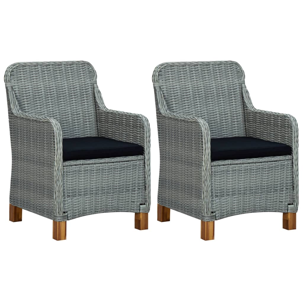 vidaXL Patio Chairs with Cushions 2 pcs Poly Rattan Light Gray