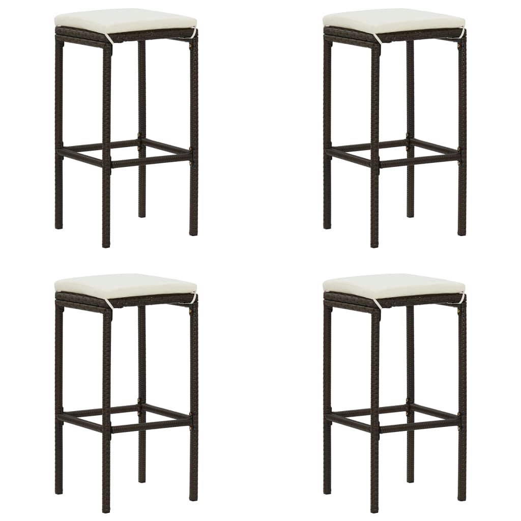 vidaXL Bar Stools with Cushions 4 pcs Brown Poly Rattan