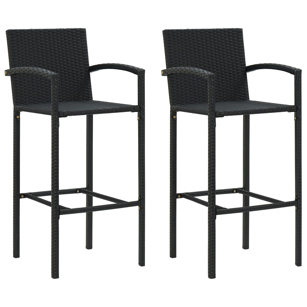 vidaXL Bar Stools 2 pcs Black Poly Rattan