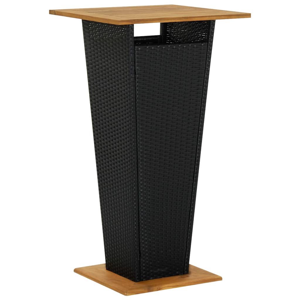 vidaXL Bar Table Black 23.6"x23.6"x43.3" Poly Rattan and Solid Acacia Wood