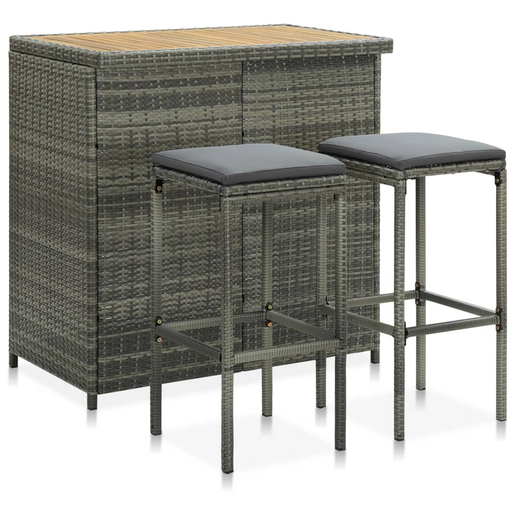 vidaXL 3 Piece Bar Set Poly Rattan Gray