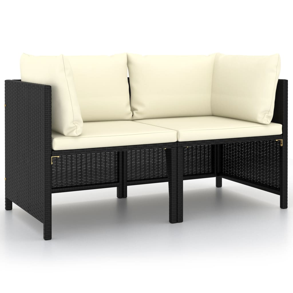 vidaXL 2-Seater Patio Sofa with Cushions Black Poly Rattan