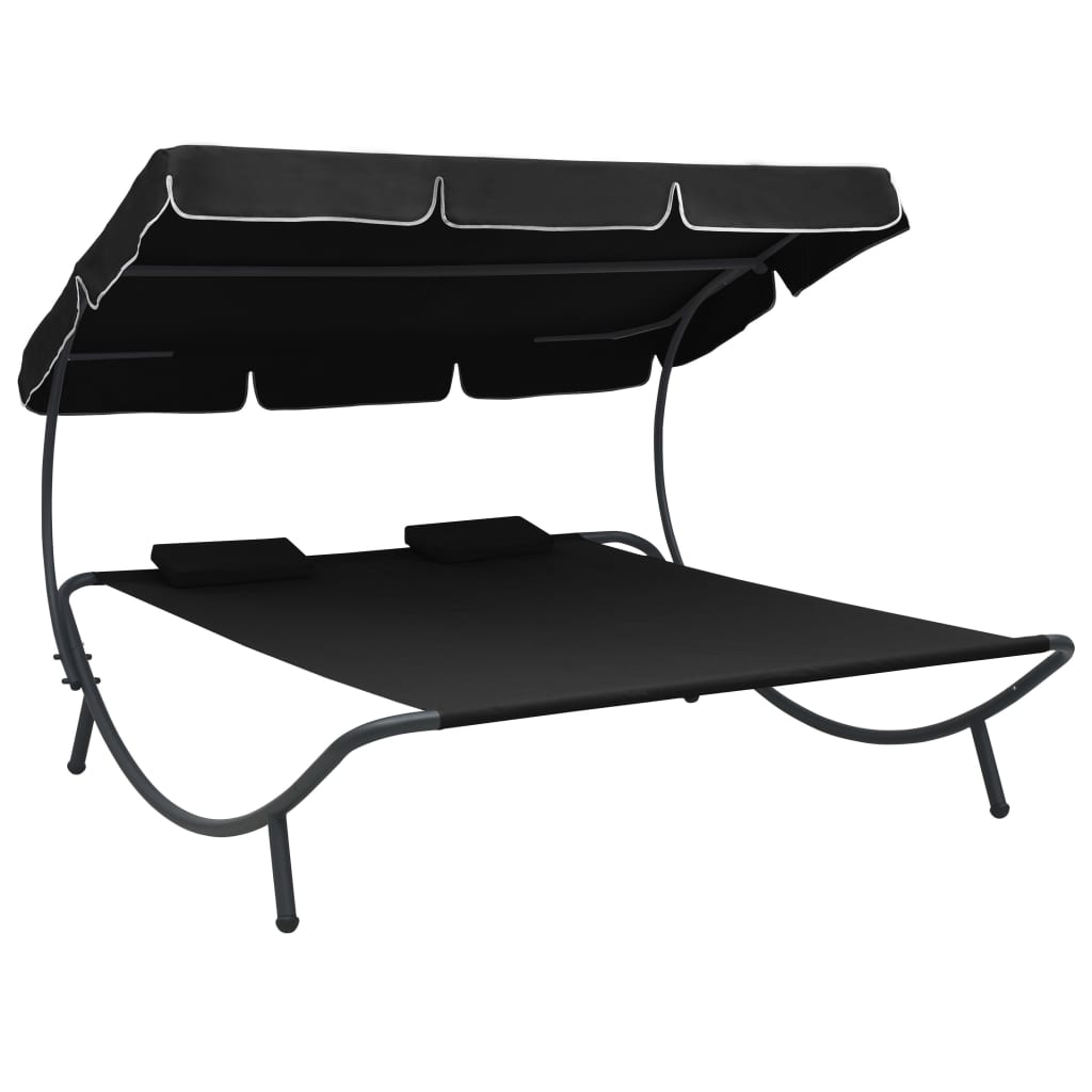 vidaXL Patio Lounge Bed with Canopy and Pillows Black