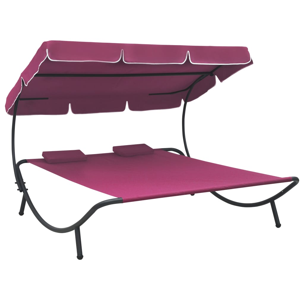 vidaXL Patio Lounge Bed with Canopy and Pillows Pink