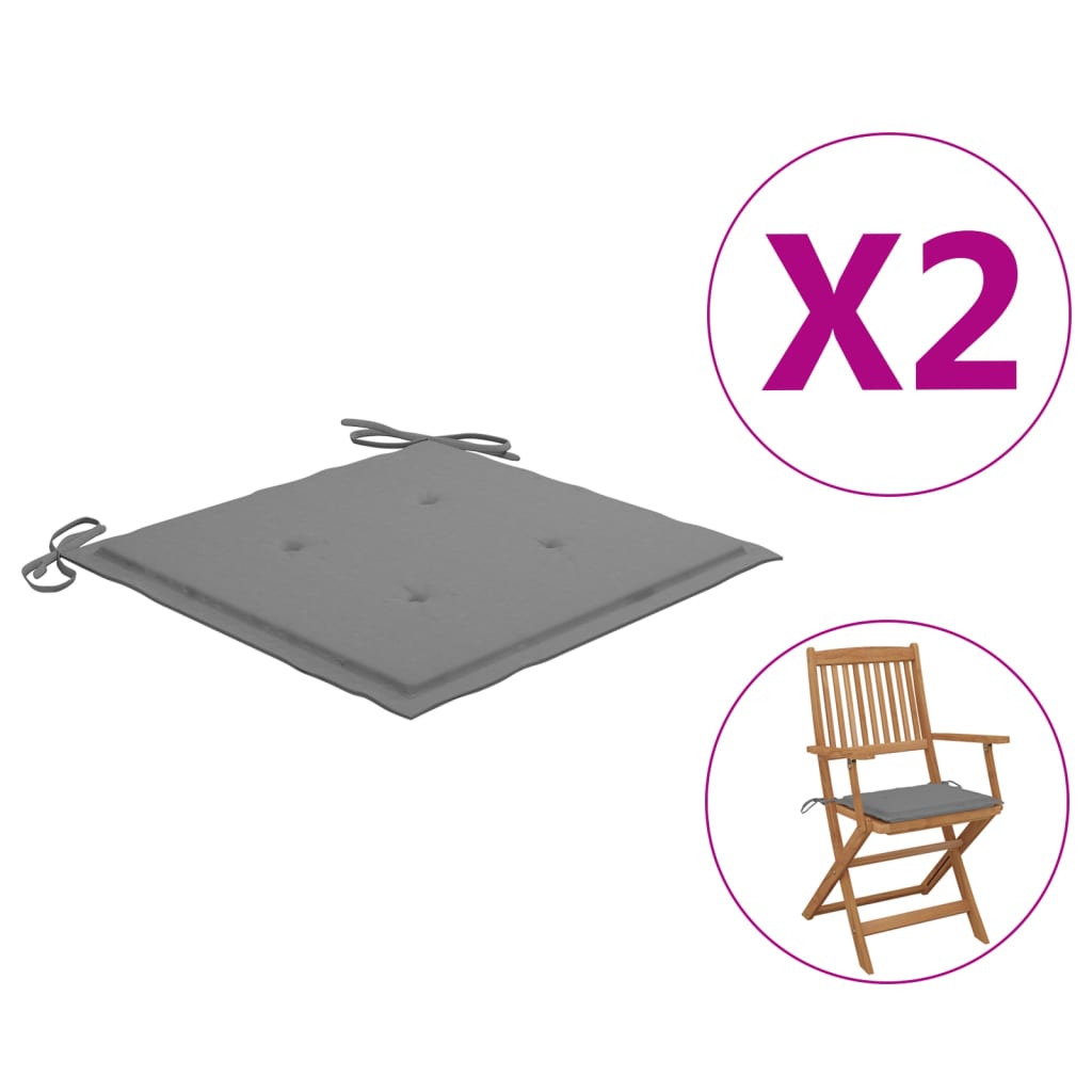 vidaXL Garden Chair Cushions 2 pcs Gray 15.7"x15.7"x1.2" Fabric
