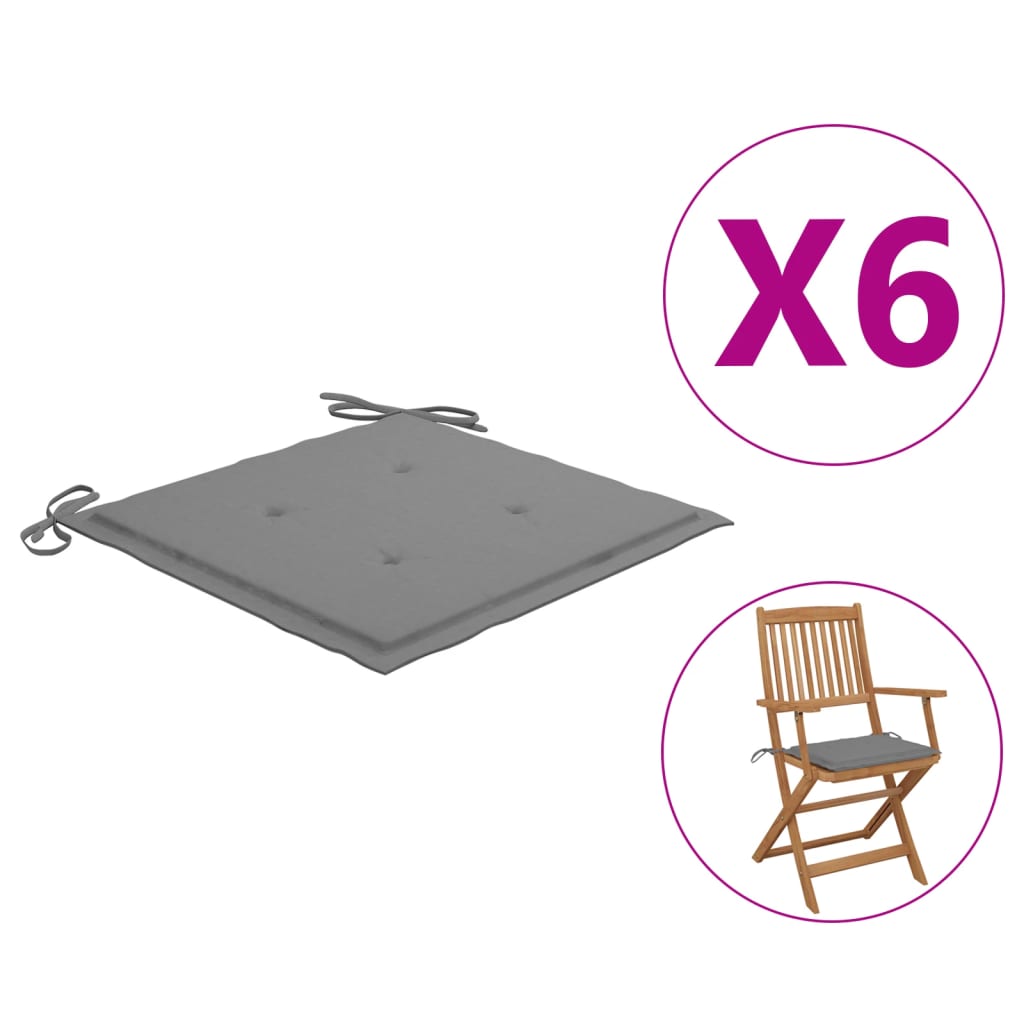 vidaXL Garden Chair Cushions 6 pcs Gray 15.7"x15.7"x1.2" Fabric