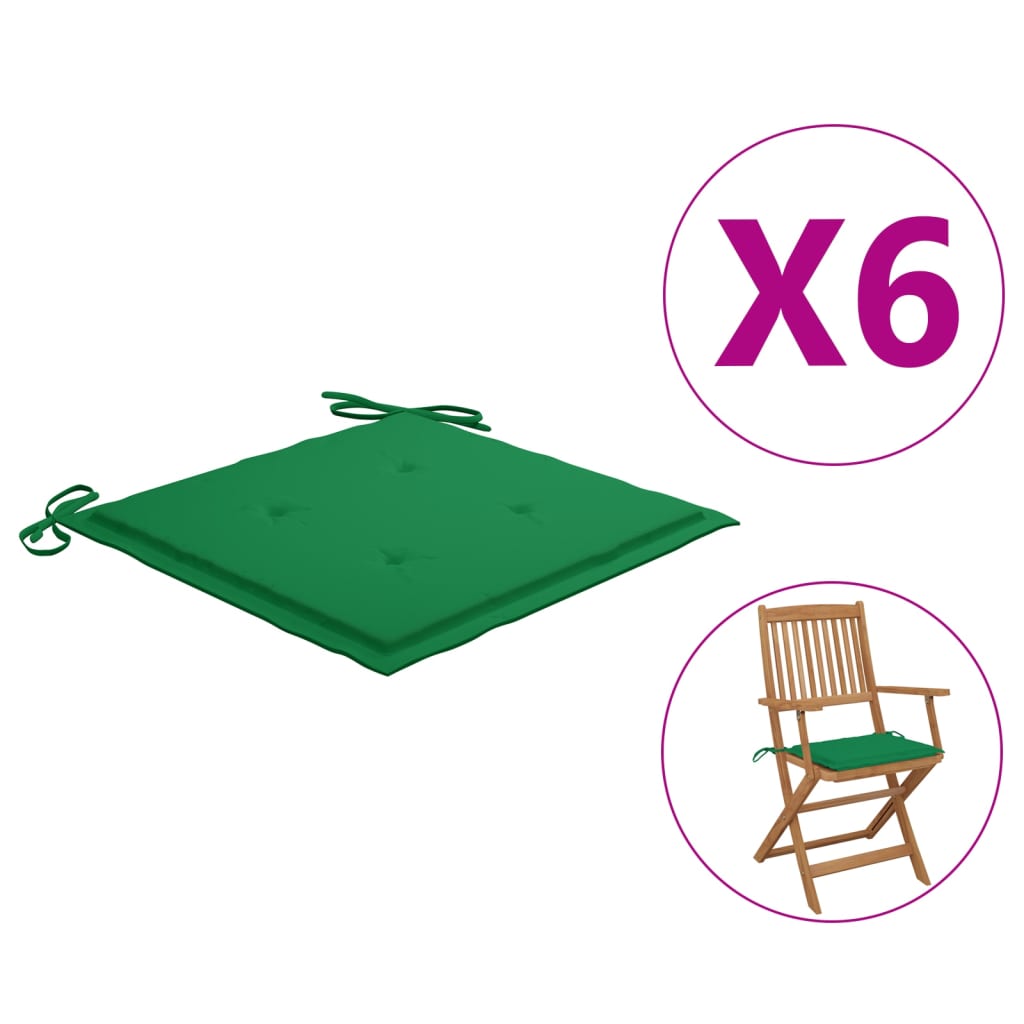 vidaXL Garden Chair Cushions 6 pcs Green 15.7"x15.7"x1.2" Fabric