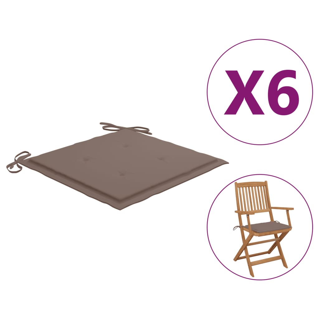 vidaXL Garden Chair Cushions 6 pcs Taupe 15.7"x15.7"x1.2" Fabric