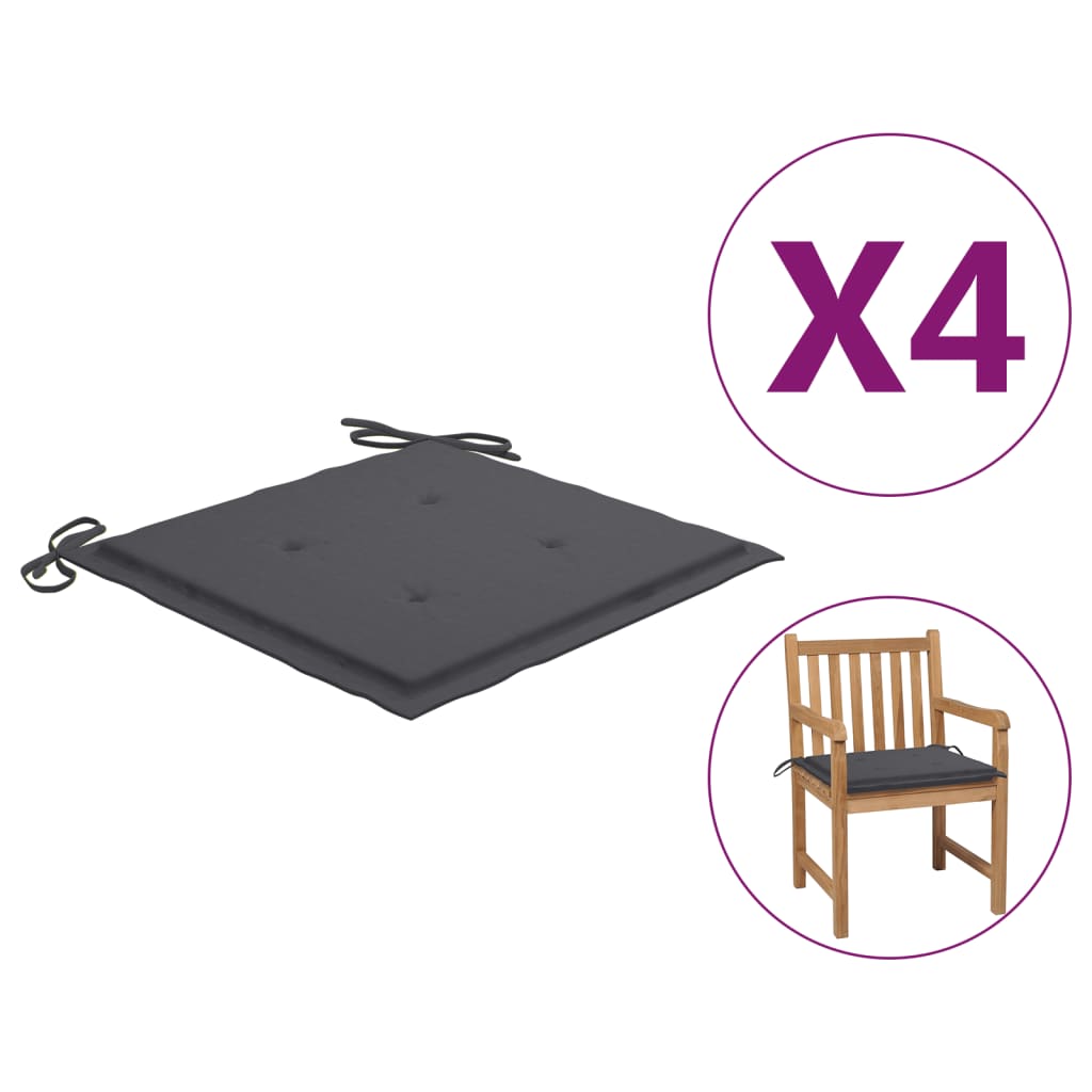 vidaXL Garden Chair Cushions 4 pcs Anthracite 19.7"x19.7"x1.2" Fabric