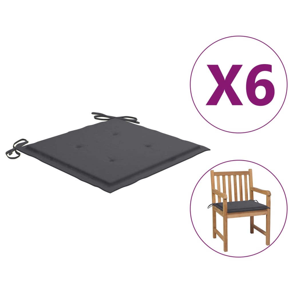 vidaXL Garden Chair Cushions 6 pcs Anthracite 19.7"x19.7"x1.2" Fabric