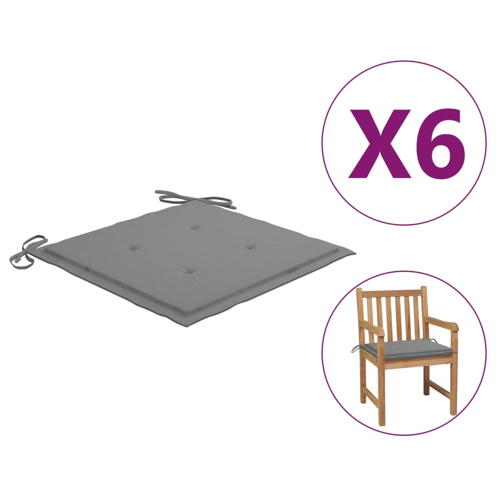vidaXL Garden Chair Cushions 6 pcs Gray 19.7"x19.7"x1.2" Fabric