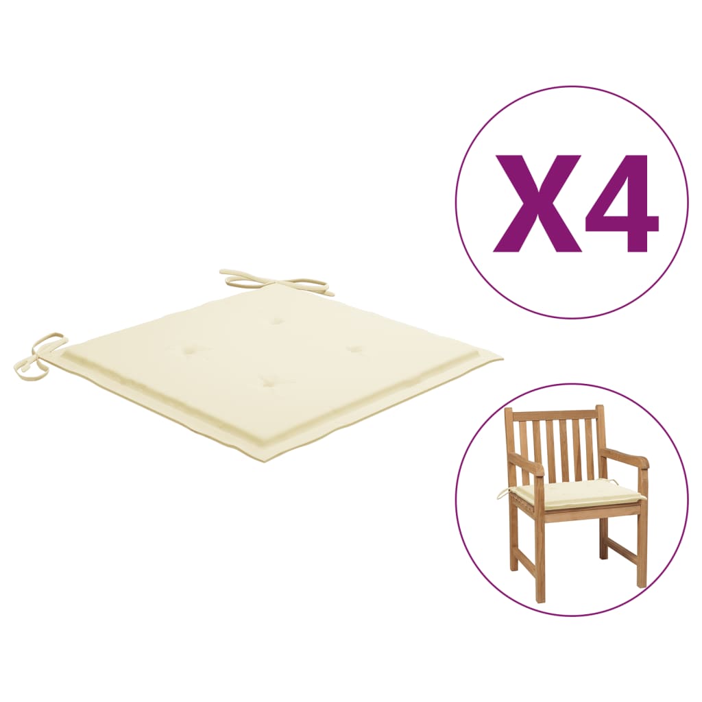 vidaXL Garden Chair Cushions 4 pcs Cream 19.7"x19.7"x1.2" Fabric