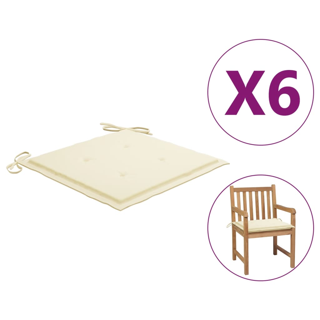 vidaXL Garden Chair Cushions 6 pcs Cream 19.7"x19.7"x1.2" Fabric