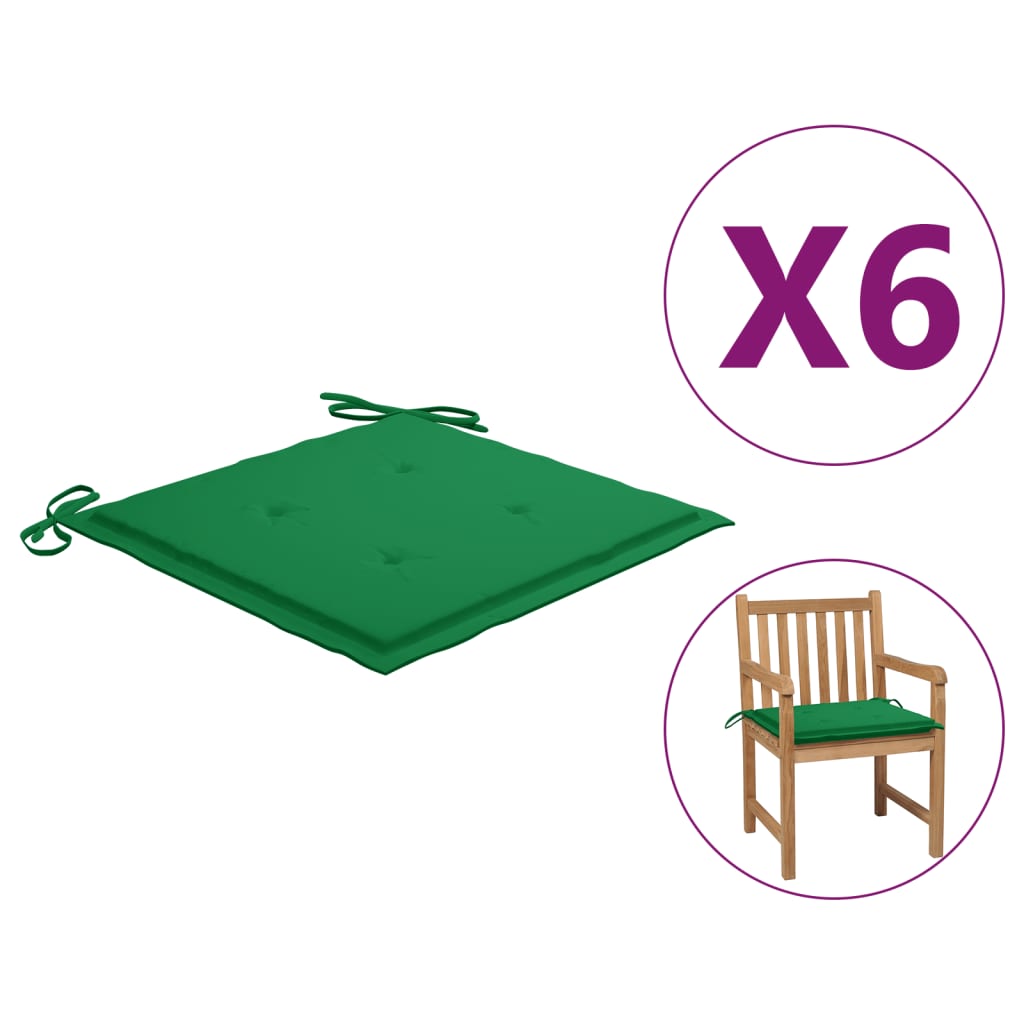 vidaXL Garden Chair Cushions 6 pcs Green 19.7"x19.7"x1.2" Fabric