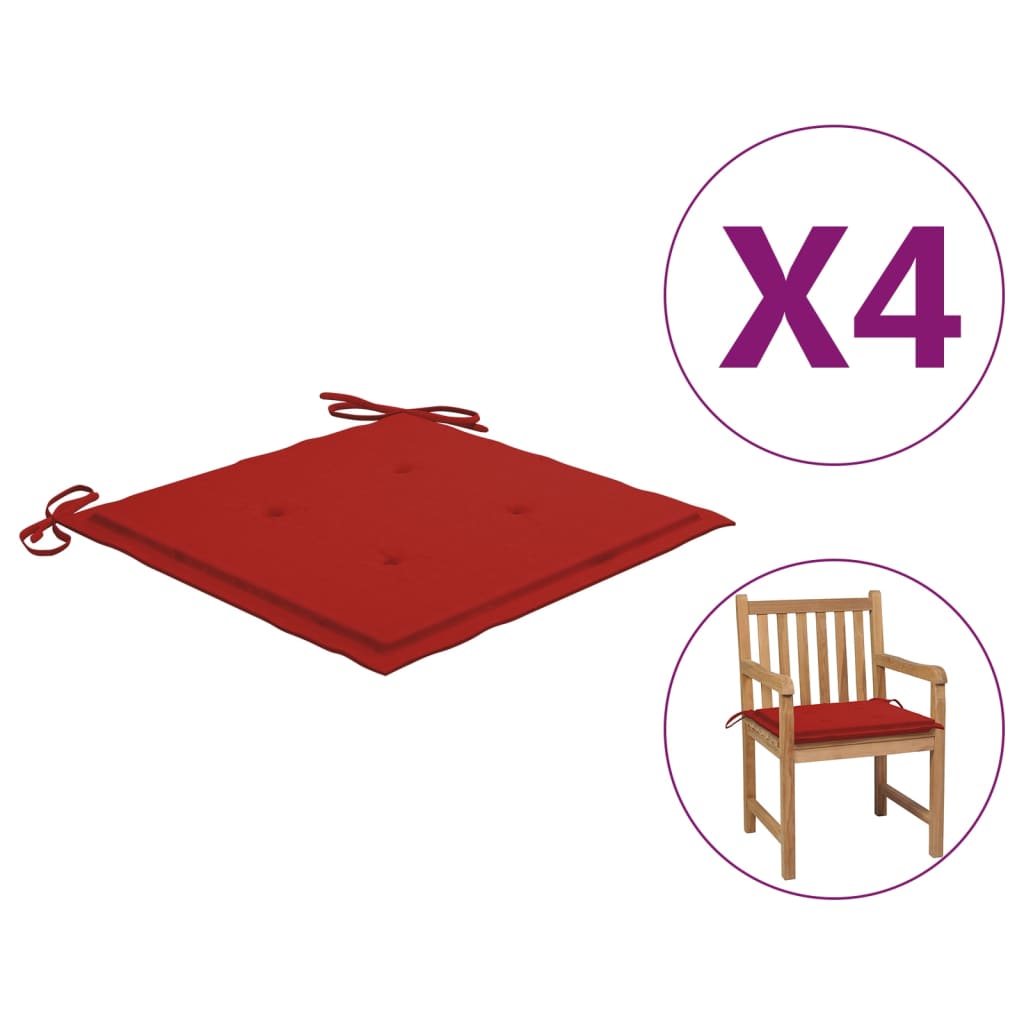 vidaXL Garden Chair Cushions 4 pcs Red 19.7"x19.7"x1.2" Fabric