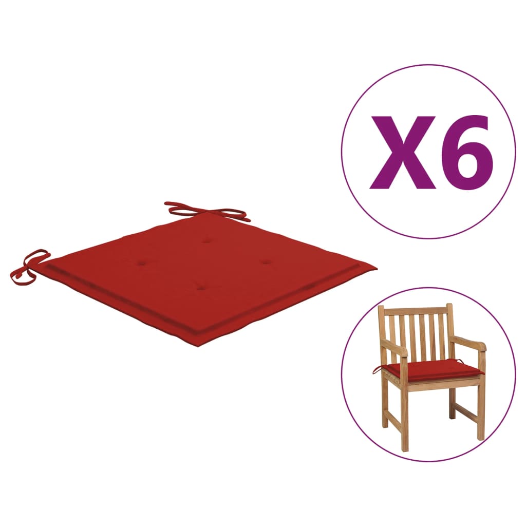 vidaXL Garden Chair Cushions 6 pcs Red 19.7"x19.7"x1.2" Fabric