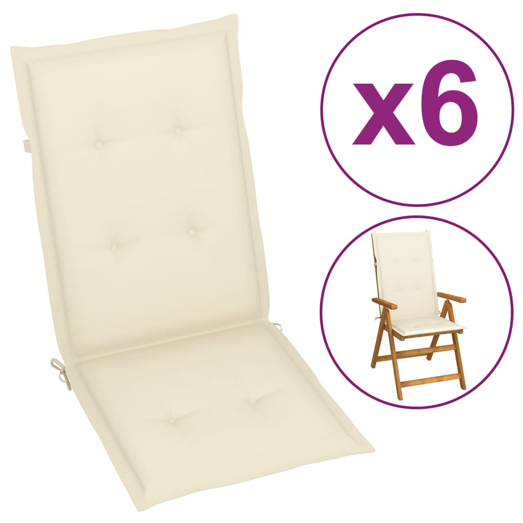 vidaXL Garden Chair Cushions 6 pcs Cream 47.2"x19.7"x1.2"