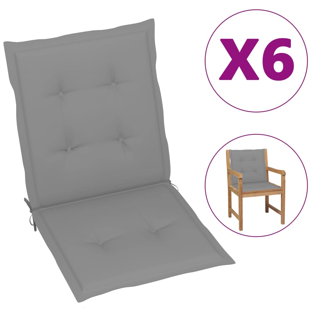 vidaXL Garden Chair Cushions 6 pcs Gray 39.4"x19.7"x1.2"