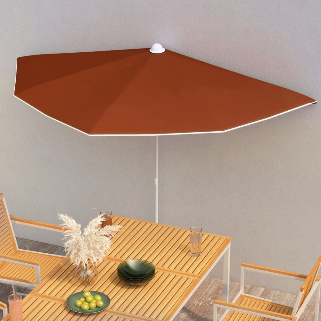 vidaXL Garden Half Parasol with Pole 70.9"x35.4" Terracotta