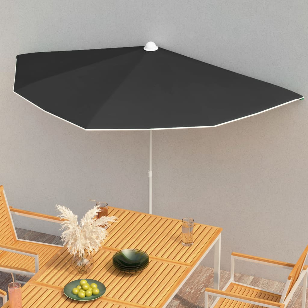 vidaXL Garden Half Parasol with Pole 70.9"x35.4" Black