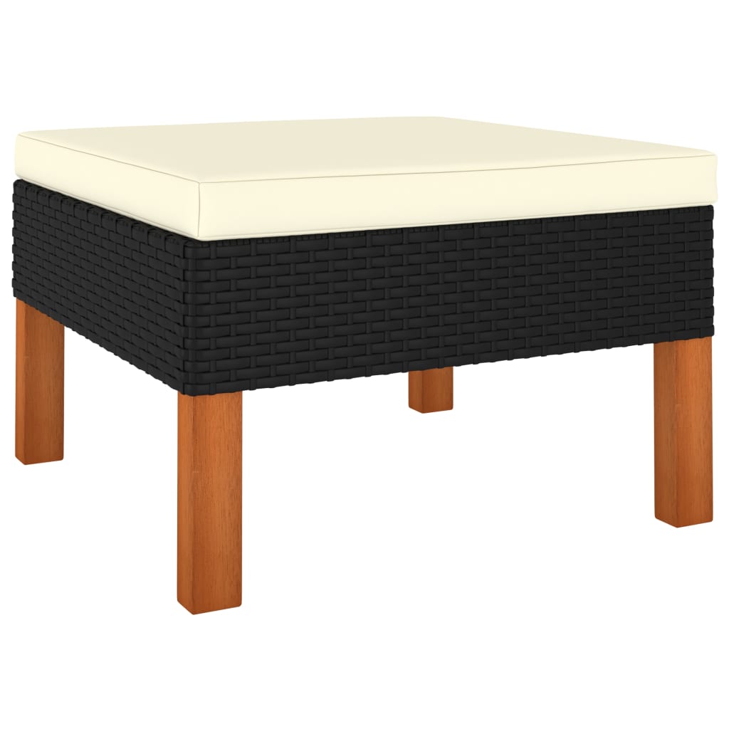 vidaXL Footstool Poly Rattan and Solid Eucalyptus Wood