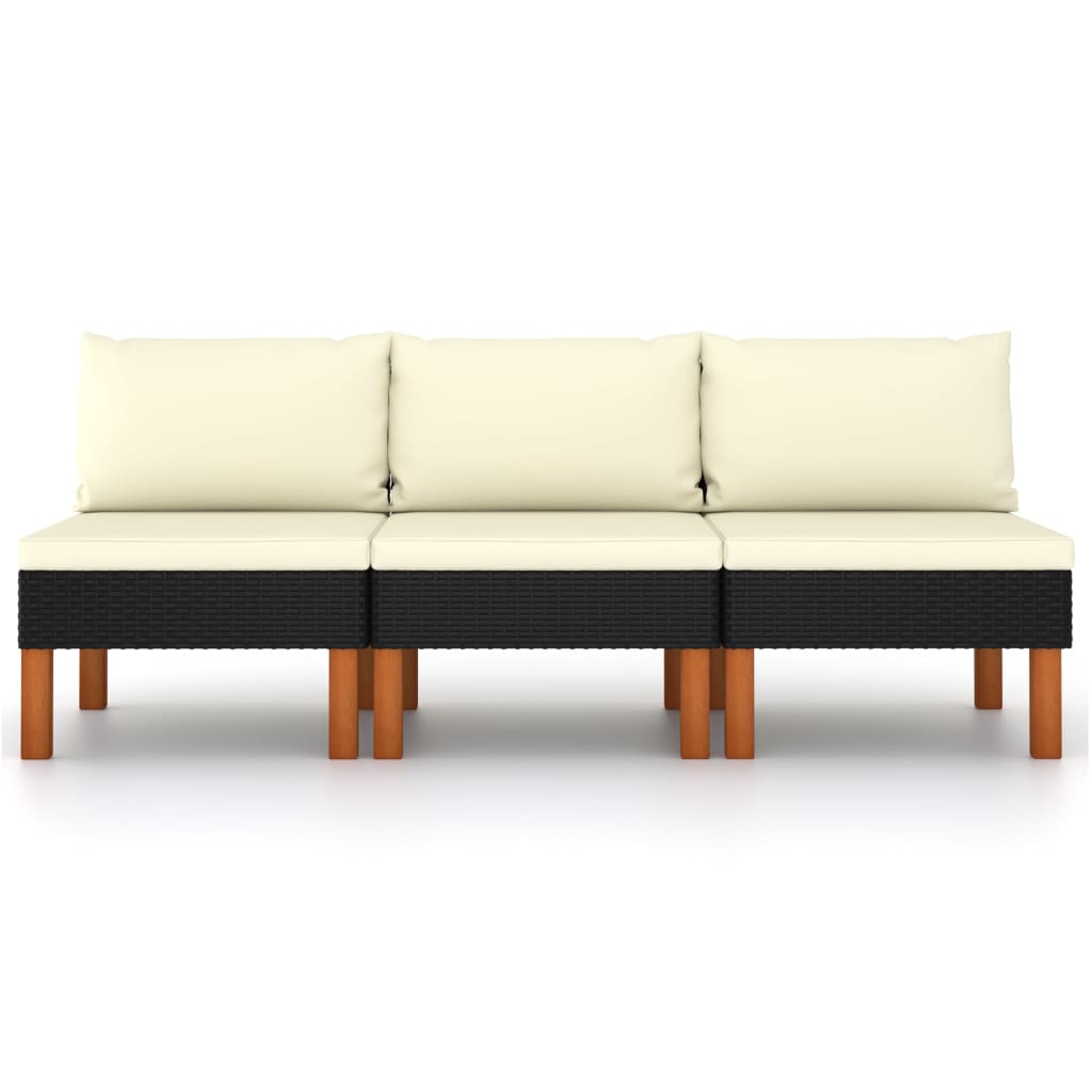 vidaXL Middle Sofas 3 pcs Poly Rattan and Solid Eucalyptus Wood