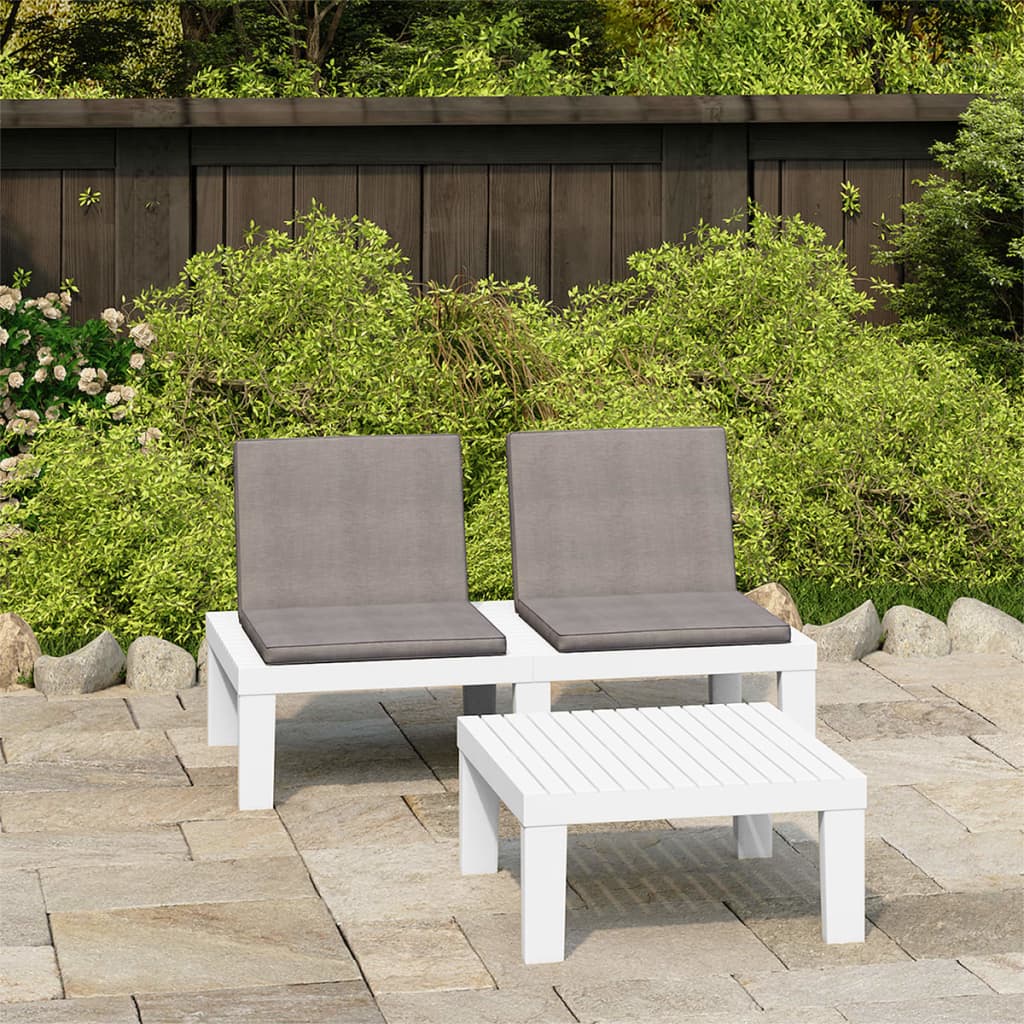 vidaXL 2 Piece Patio Lounge Set with Cushions Plastic White