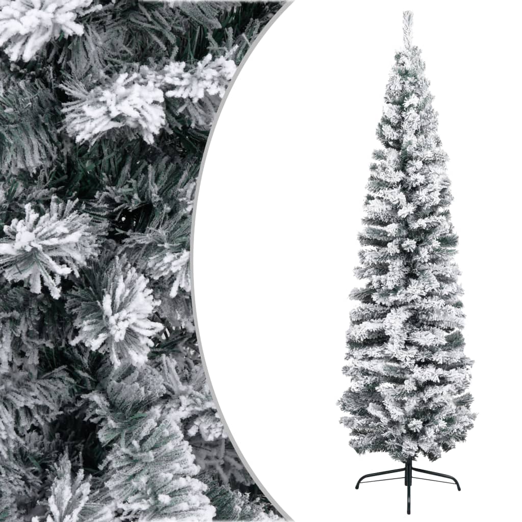 vidaXL Slim Artificial Christmas Tree with Flocked Snow Green 70.9" PVC