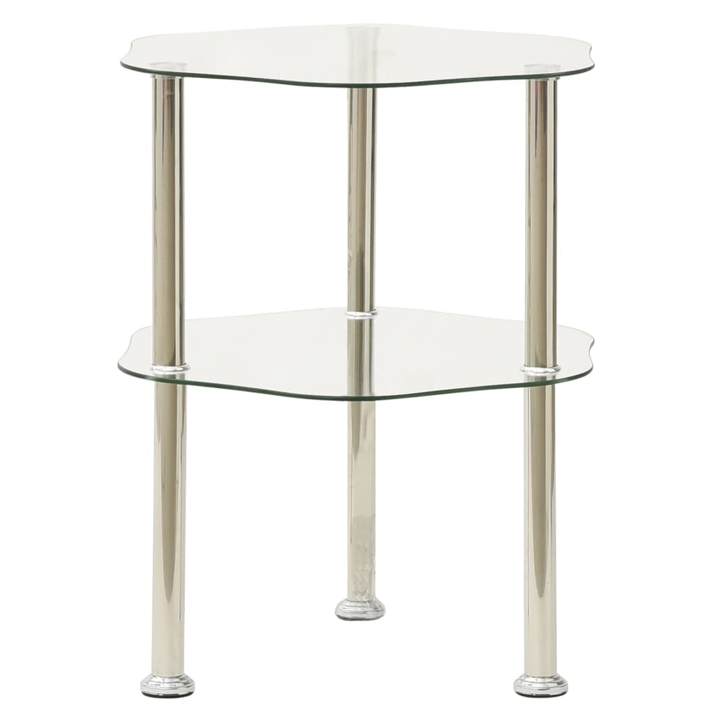 vidaXL 2-Tier Side Table Transparent 15"x15"x19.7" Tempered Glass