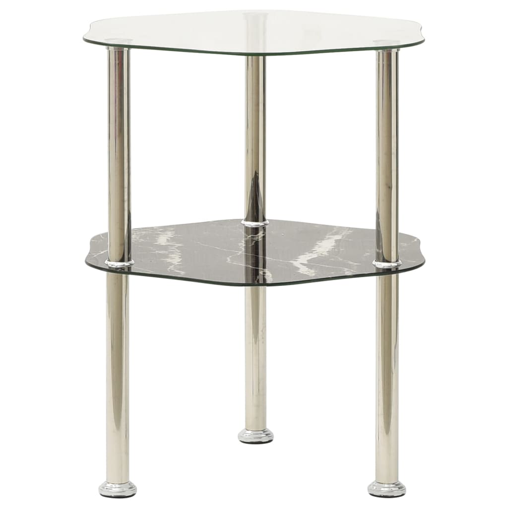 vidaXL 2-Tier Side Table Transparent & Black 15"x15"x19.7" Tempered Glass