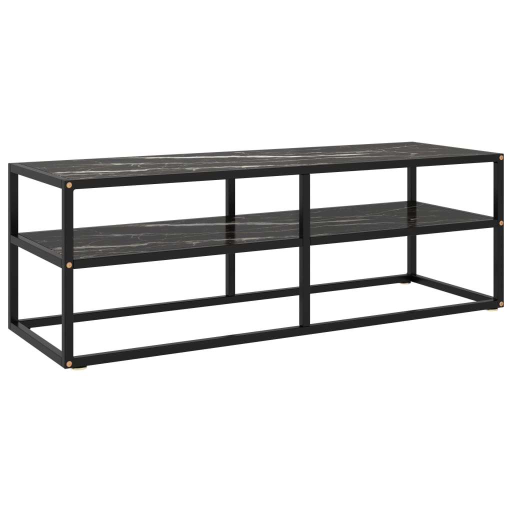 vidaXL TV Cabinet Black with Black Marble Glass 47.2"x15.7"x15.7"