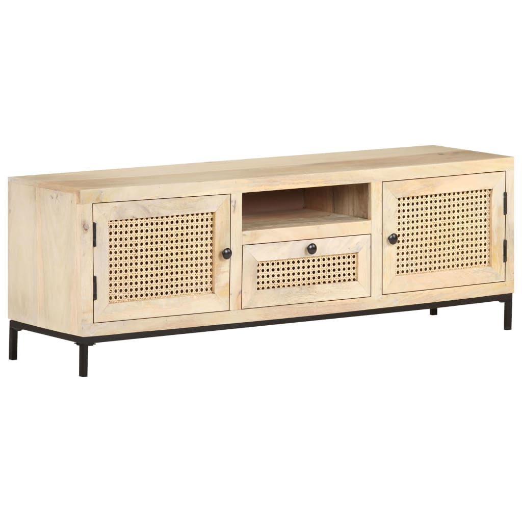 vidaXL TV Cabinet 47.2"x11.8"x15.7" Solid Mango Wood and Natural Cane