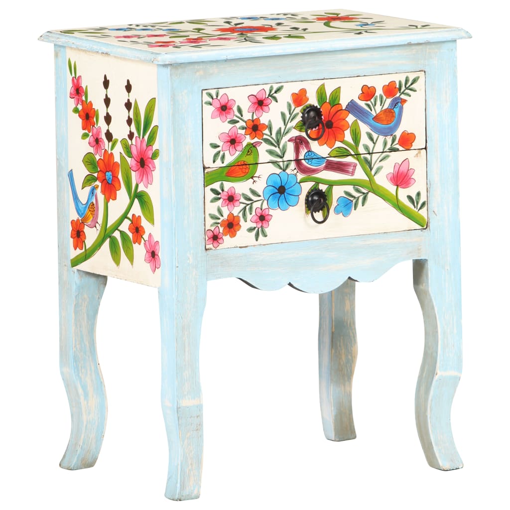 vidaXL Hand Painted Bedside Cabinet 15.7"x11.8"x19.7" Solid Mango Wood