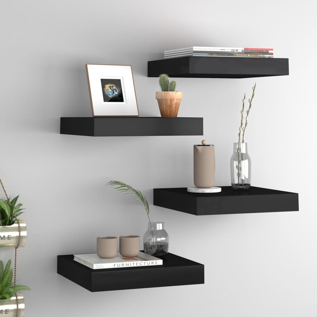 vidaXL Floating Wall Shelves 4 pcs Black 9.1"x9.3"x1.5" MDF