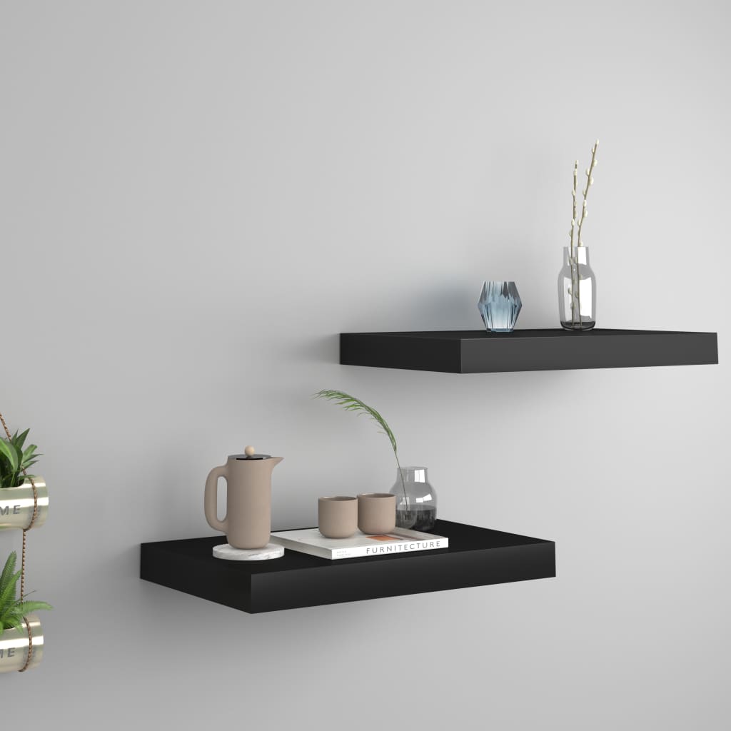 vidaXL Floating Wall Shelves 2 pcs Black 15.7"x9.1"x1.5" MDF