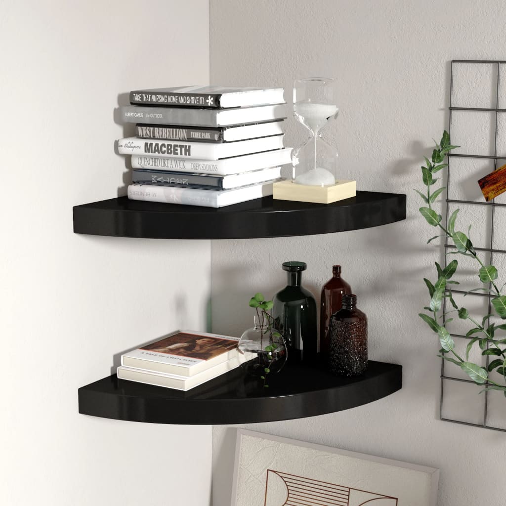 vidaXL Floating Corner Shelves 2 pcs Black 13.8"x13.8"x1.5" MDF