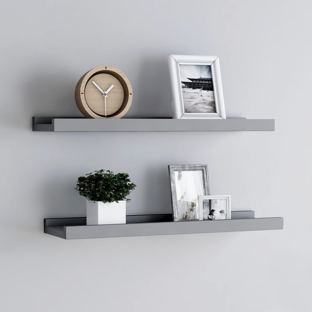 vidaXL Picture Frame Ledge Shelves 2 pcs Gray 23.6"x3.5"x1.2" MDF