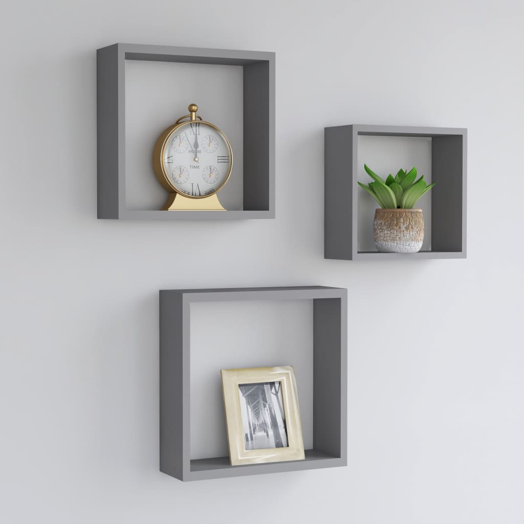 vidaXL Wall Cube Shelves 3 pcs Gray MDF