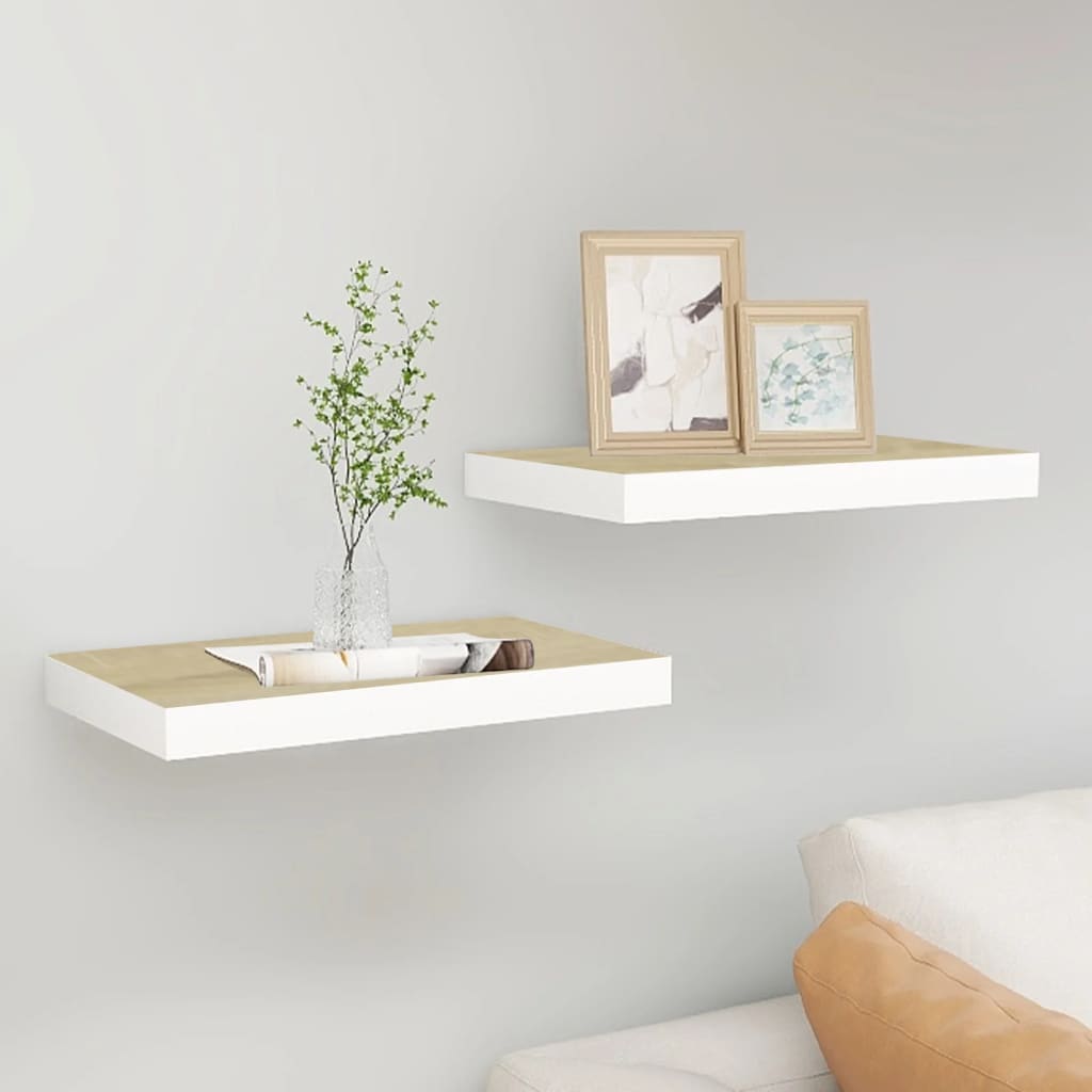 vidaXL Floating Wall Shelves 2 pcs Oak and White 19.7"x9.1"x1.5" MDF