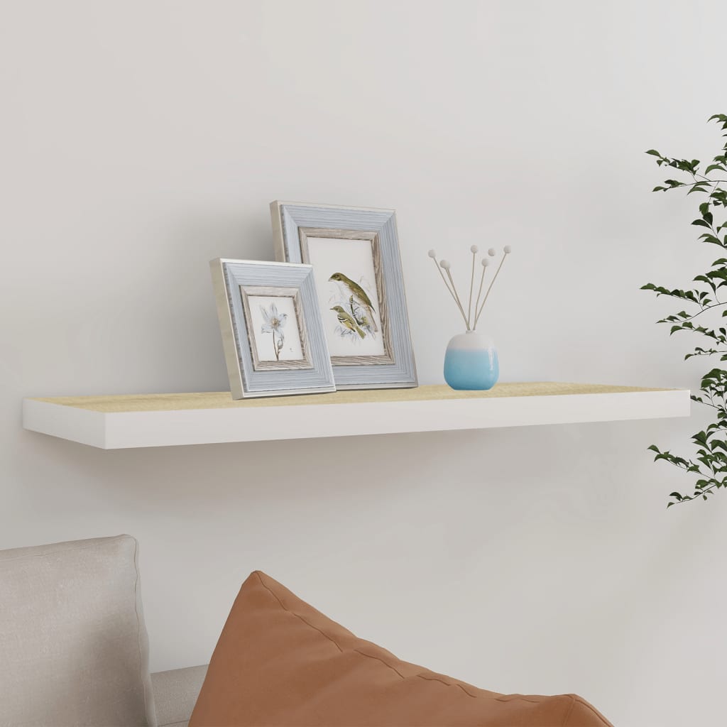 vidaXL Floating Wall Shelf Oak and White 31.5"x9.3"x1.5" MDF